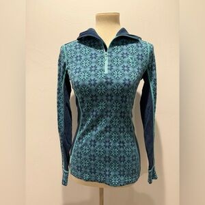 Kari Traa Women's Teal Patterned Quarter-Zip Top